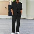 thumbnail image 2 of VBTAPA Mens 2 Piece Outfits Summer Casual Short Sleeve Button Down Shirt & Long Pants Sets Beach Vacation Suits Lounge Tracksuits Black L, 2 of 9