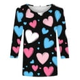 thumbnail image 4 of WREESH Women's 3/4 Sleeve Tops Valentine's Trendy Heart Printed Shirts Blouses Casual Summer Crew Neck T-Shirts Black, 4 of 5