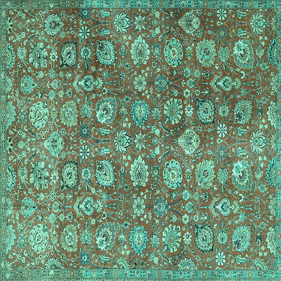 Ahgly Company Indoor Square Persian Turquoise Blue Traditional Area Rugs, 3' Square