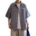 thumbnail image 3 of Camisa a rayas para hombre, camisas informales de moda de media manga con botones para hombre para verano, 3 of 8