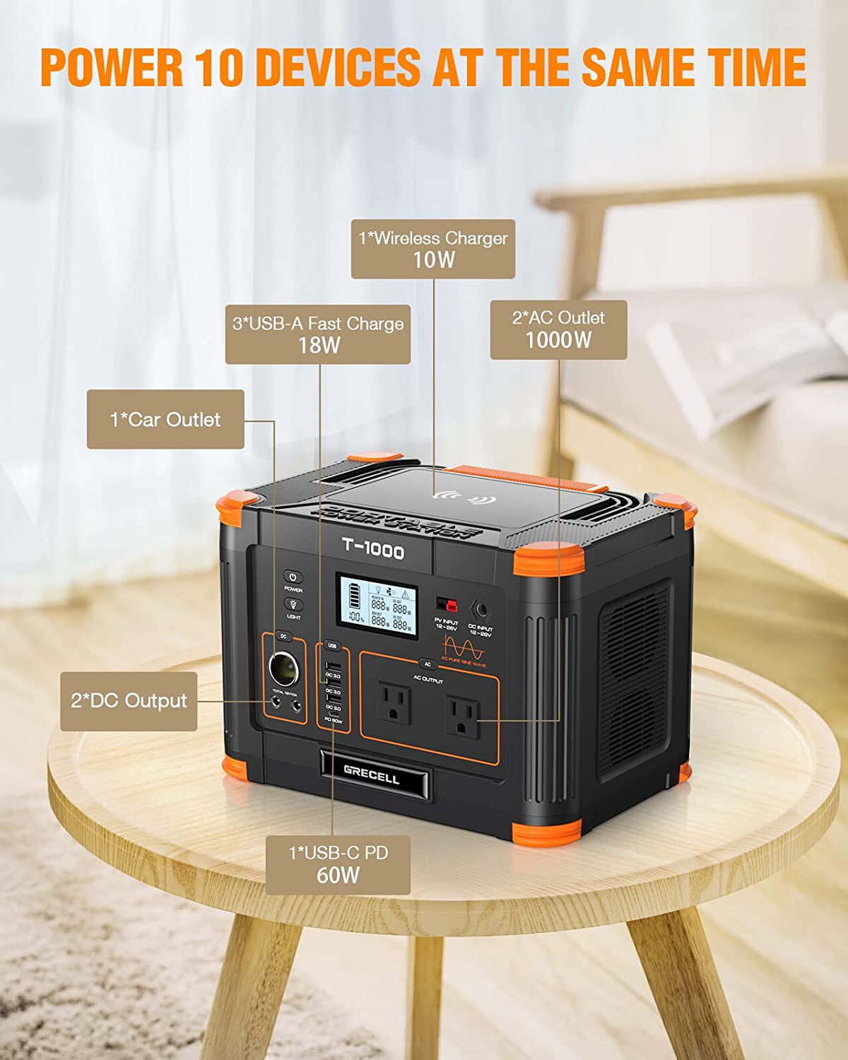 GRECELL 1000W Continuous / 2000W Peak Portable Power Station