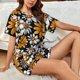 thumbnail image 4 of Balery Yellow White Daisy Pattern Conjunto de Pijama para Mujer con Estampado, Dos Piezas de Manga Corta y Shorts, Ropa de Dormir Suave con Cuello Redondo y Bolsillos-Large, 4 of 6