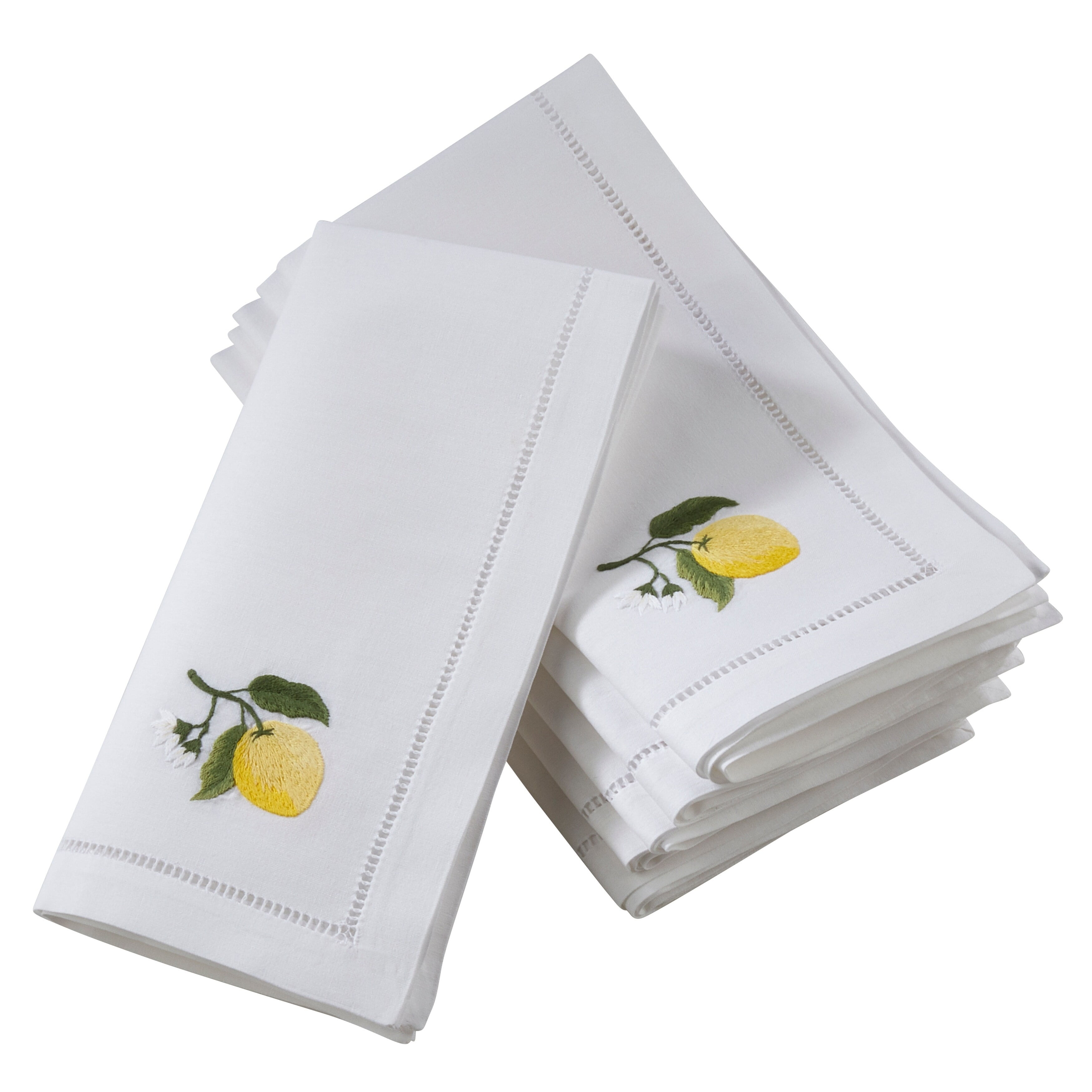 Saro Lifestyle Cotton Table Napkins with Embroidered Lemon Design (Set