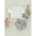 thumbnail image 4 of Arvbitana Baby Girls Easter Outfits Letters Print Tassels Short Sleeve T-shirt Tops + Leopard Rabbit Pattern Pants + Head Band Casual Sweet Clothes for Newborn 3Pcs 0-24M, 4 of 9