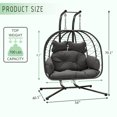 thumbnail image 4 of LHBcraft Double Wicker Swing Egg Chair with Stand,700 LBS Hanging Loveseat, UV Resistant Removable Cushions for Bedroom, Balcony (Black and Gray), 4 of 8