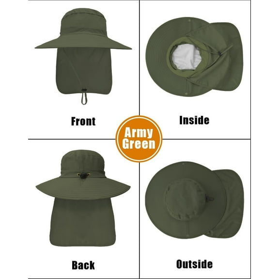 Outdoor Sun Hats with Stowable Neck Flap for Men Women UPF 50  Mesh Summer Bucket Hat Wide Brim for Fishing Safari Hiking Dark Grey