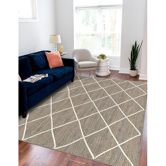 White with Gray Indian Handmade Braided Daimond Design Area Rug 3 x 16 Feet (91 cm x 488 cm), For Living Room, Bedroom, Dining Room, Hallways & Entryways