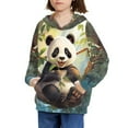 thumbnail image 3 of Xoenoiee Cartoon Panda Print Pullover Hoodies Hooded Sweater for Kids Long Sleeve Tops Loose Sportwear with Front Kangaroo Pocket Fall Winter Athleticwear for Workout Travel, M, 3 of 7