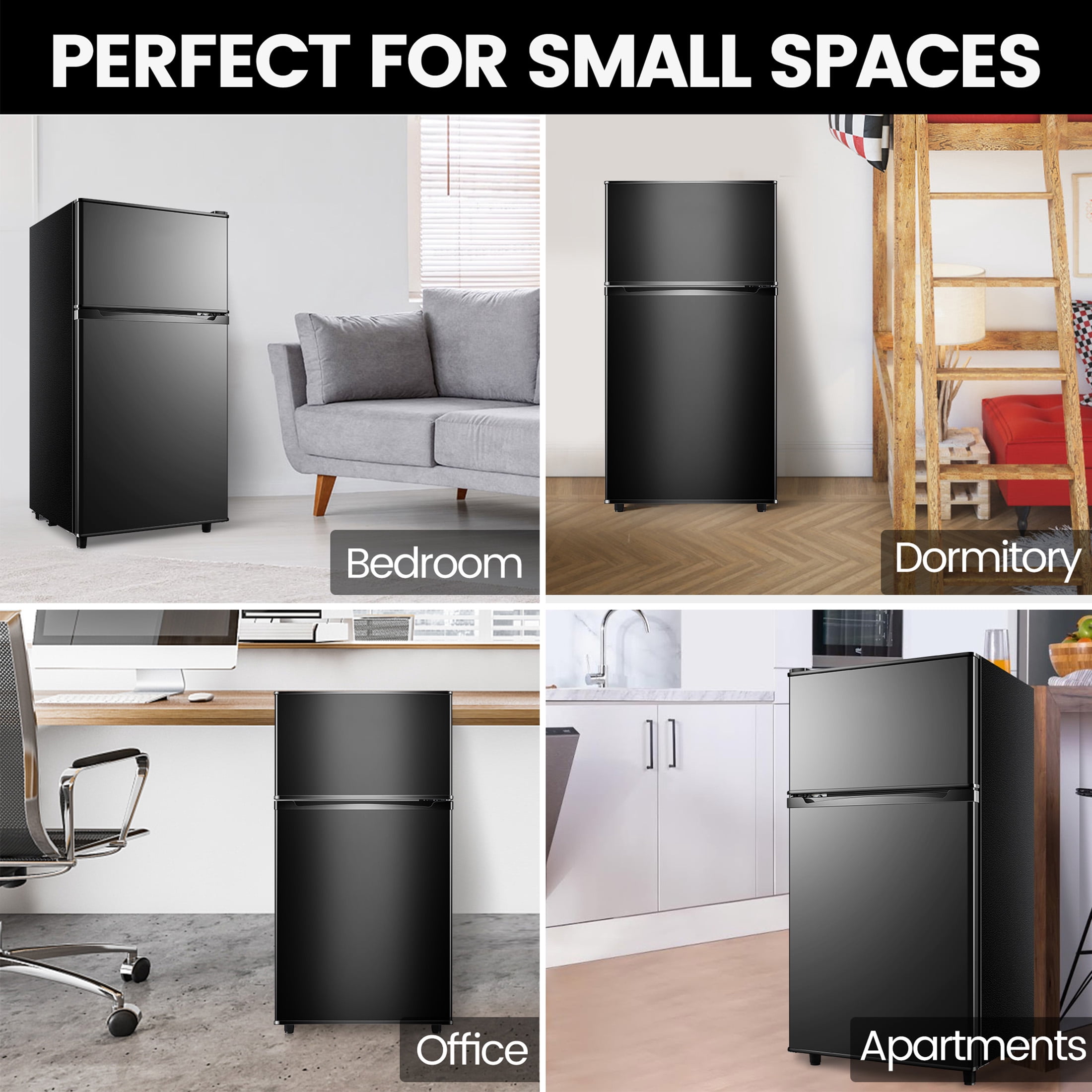 CALLIEVER 3.5 Cu.Ft Mini Fridge with Freezer - Dual-Door Small Refrigerator for Dorm Bedroom,Black