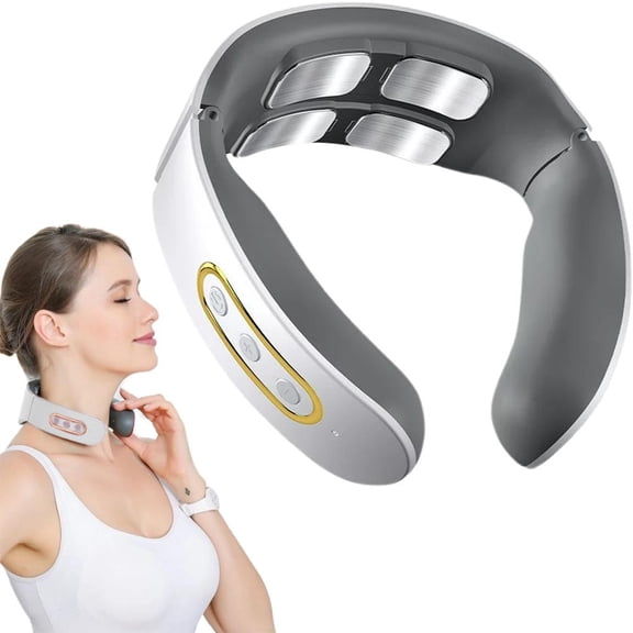 Portable Neck Massager with Heat, Cordless Rechargeable Deep Tissue Electric Massager for Pain Relief, 6 Modes, White