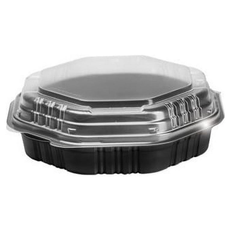 OctaView Hinged-Lid Hot Food Containers, 31 oz, 9.55 x 9.1 x 3, Black/Clear, Plastic, 100/Carton OctaView Hinged-Lid Hot Food Containers, 31 oz, 9.55 x 9.1 x 3, Black/Clear, Plastic, 100/Carton