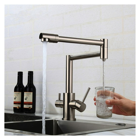 Black Kitchen Faucet Solid Brass Crane Kitchen Deck Mounted Water Filter Tap Three-Way Sink Mixer 3 Way Foldable Nickel Brushed