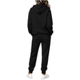 thumbnail image 6 of Hzzrkos Women Casual Loose Solid Color Hooded Long Sleeve Drawstring Kangaroo Pocket Sweatshirt Jogger Pants Tracksuit Lounge Set Two Piece Outfit Black, 6 of 6