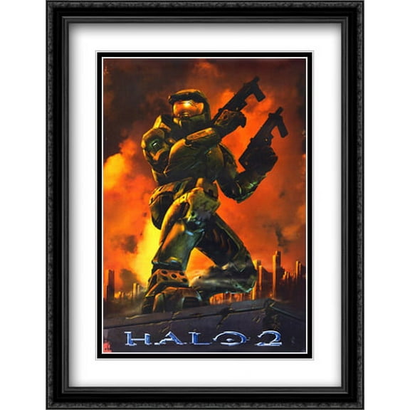 Halo 2 28x36 Double Matted Large Black Ornate Framed Game Poster Art Print