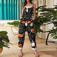 thumbnail image 5 of WULMLEO Women's Halloween Jumpsuits Cotton Linen Adjustable Tie Spaghetti Strap Wide Leg Cute Pants Casual Breathable Overalls Loose Fit Bat Rompers with Side Pocket Navy 3XL, 5 of 7