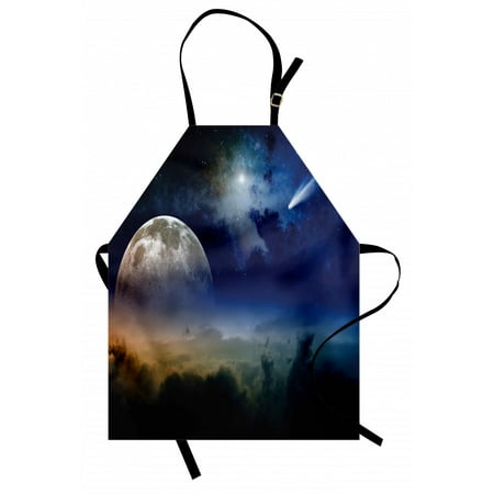 

Moon Apron Full Moon Rising with Shooting Star Cloudy Night Sky Celestial Elements Unisex Kitchen Bib Apron with Adjustable Neck for Cooking Baking Gardening Navy Blue White Apricot by Ambesonne