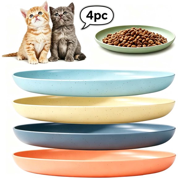 4 Pack Dog Plates, Shallow Whisker Friendly Wide Bowls for Kittens and Small Dogs