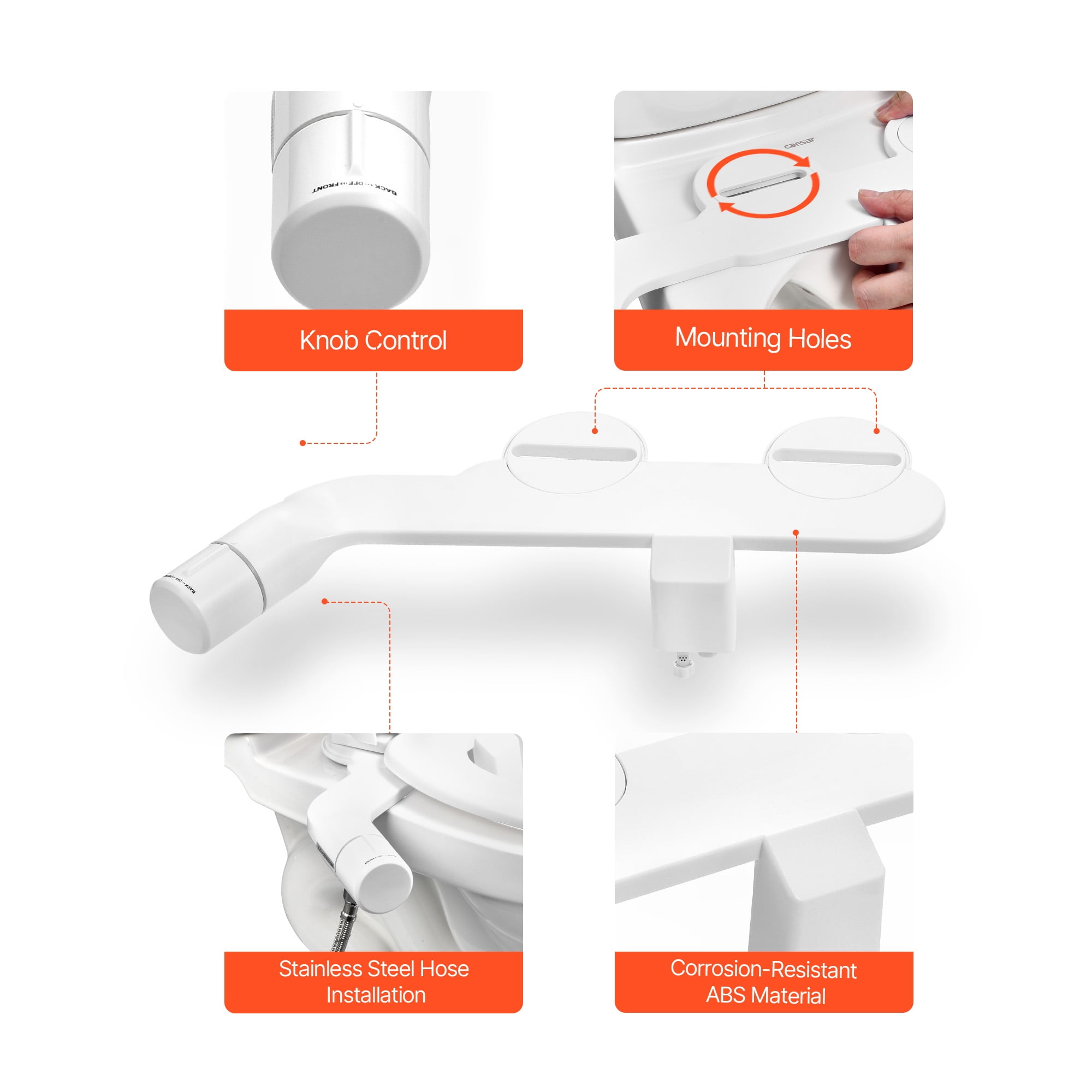 KFFKFF Non-Electric Bidet Attachment for Toilet, Dual Nozzles with Adjustable Water Pressure, Stainless Steel Inlet, Suitable for Rear and Feminine Cleaning, White