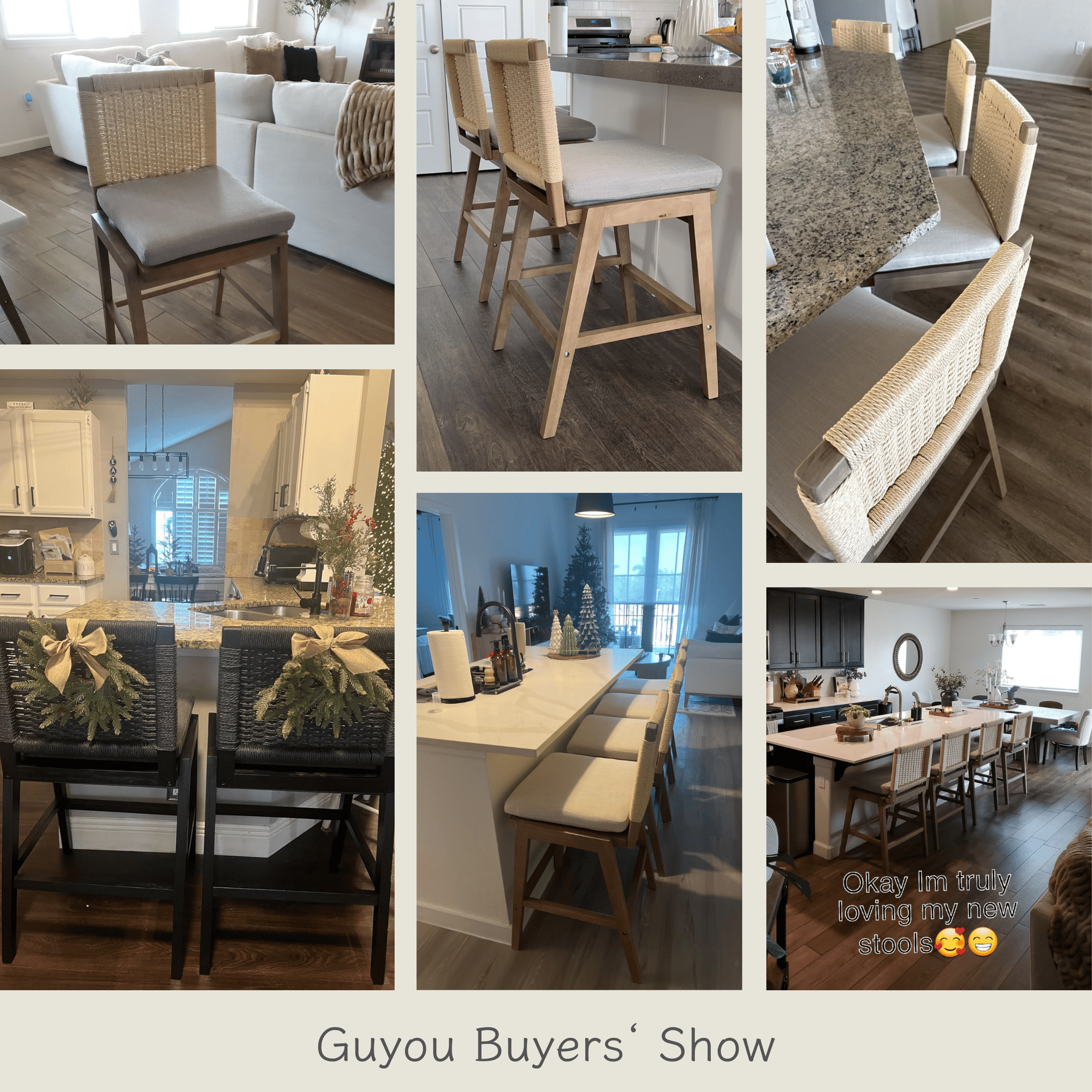 Guyou Woven Counter Height Bar Stools Set of 2, 29" Natural Wood Bar stools with Seagrass Back for Kitchen Island, Farmhouse & Coastal, Charcoal
