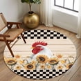 thumbnail image 2 of Round Rugs 5Ft, Sunflowers Rooster Round Area Rug Washable Indoor Throw Carpet, Farmhouse Vintage Beige Wooden Plaid Soft Non Slip Circle Rug for Cabinet Bathroom Home Decor Aesthetic, 2 of 8