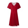 thumbnail image 5 of WTOBBY Women's Summer Loose Beach Vacation Casual Deep V-Neck Elegant Skirt Dress with Solid Color Design for Evening Outings,Red 2XL, 5 of 5