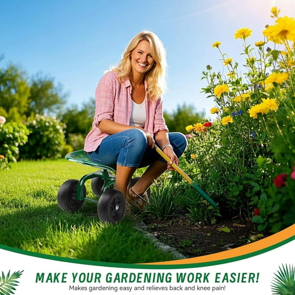 Garden cart on Wheels,Rolling Garden with 360 Degree Swivel seat for Women Men,Gardening stools for Seniors,Scooter for , Yard, and Outdoors (Green)