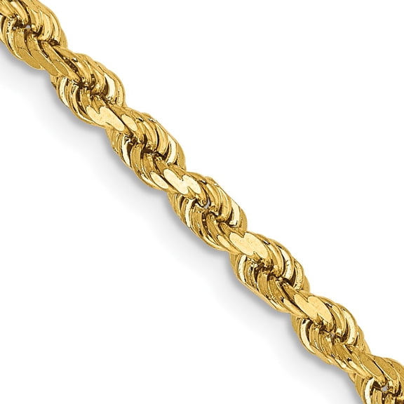 14K Yellow Gold Rope Chain Necklace 16 inch 2.75 mm Diamond-cut with Lobster Clasp