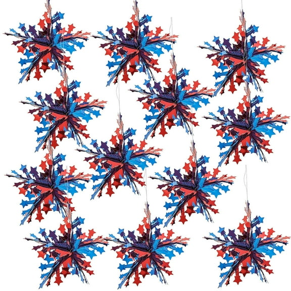 Fun Express 15" Foil Patriotic Hanging Star Decorations - 12 Pieces