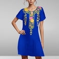 thumbnail image 1 of Puntoco Vestido De Cuello Redondo De Manga Corta Suelto Casual Estampado Estilo Étnico De Verano Para Mujer Azul S,Regalos Para Mujer Joven, 1 of 5