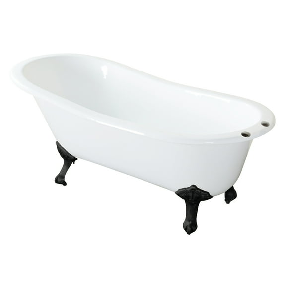 Aqua Eden VCT7D673122ZB0 67-Inch Cast Iron Oval Single Slipper Clawfoot Tub (7-Inch Faucet Drillings) in White/Matte Black