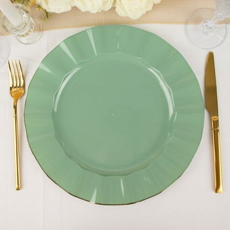

Efavormart 10 Pack | 11 Dusty Sage Round Plastic Dinner Plates Disposable Tableware With Gold Wavy Rim