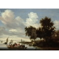 thumbnail image 2 of Salomon van Ruysdael 18x14 Gold Ornate Wood Frame and Double Matted Museum Art Print Titled - River Landscape with Ferry (1649), 2 of 4