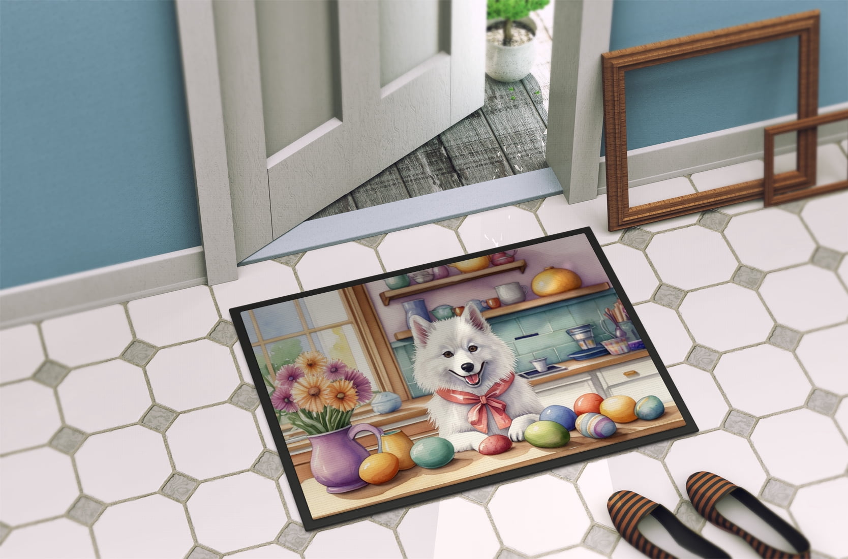 Decorating Easter Yorkshire Terrier Doormat