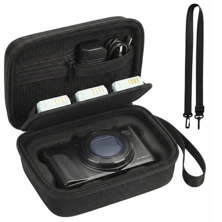 GWCASE Camera Case for Canon PowerShot G7X Mark II/ SX740 HS Digital 4K Vlogging Camera，Video Camera Storage Holder with Shoulder Strap,Fit USB Cable,SD Card,Batteries-Black (Case Only)