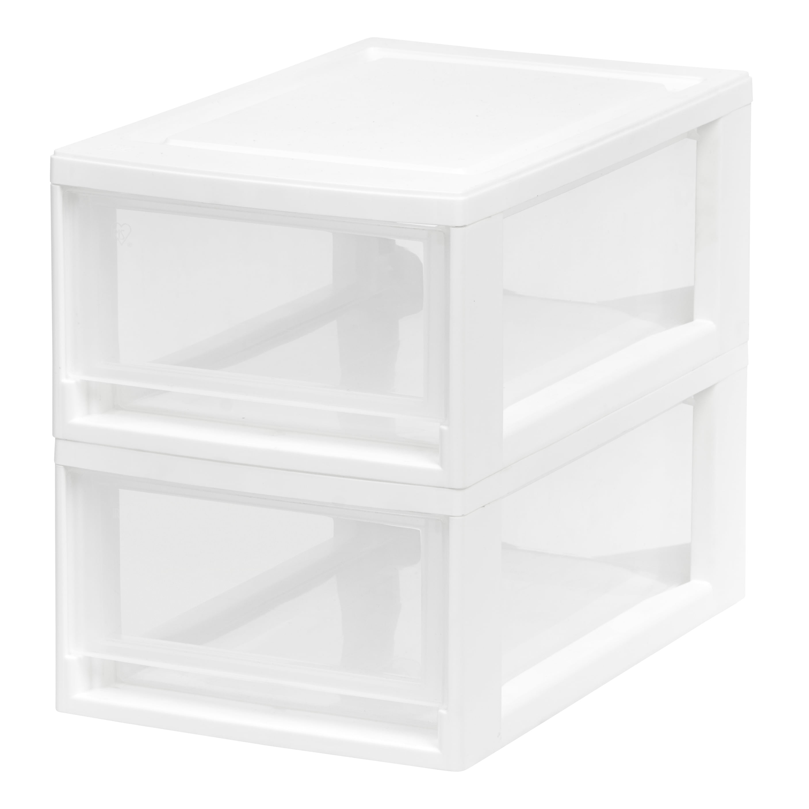 IRIS USA 6 QT Small Stacking Storage Drawer, White, 2 Pack