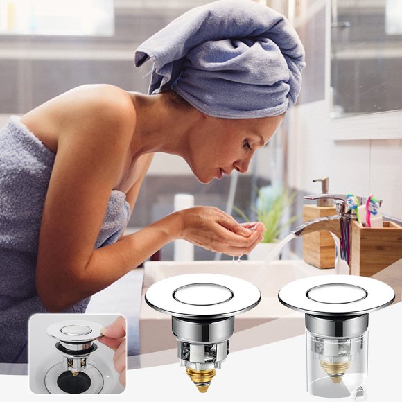 Fiudx Tapón Universal para Lavabo, Accesorios de Cobre para Alcantarillado, Núcleo de Rebote Antiolores, Cesta Antiobstrucción de Cabello, Material Duradero de Latón y Abs, Fácil Instalación, Diseño