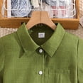 thumbnail image 3 of RUTAYY Children Girls Dress Summer Short Sleeve Casual Solid Color Button Down Cinched Waist Turndown Collar Fashion Beach Dresses, 3 of 9