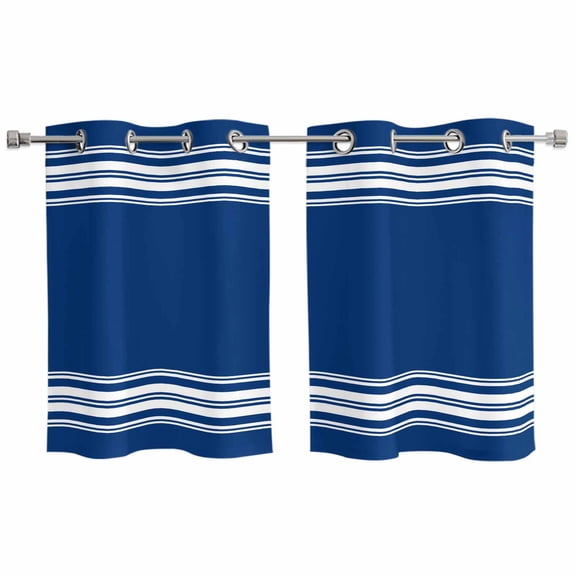 Blue Striped Kitchen Curtains Small Short 39 Inch Length, Farmhouse Blue White Stripes Grommet Top Bedroom Living Room Curtains, Light Filtering Cafe Curtain Drapes 2 Panels Set 55''x39''