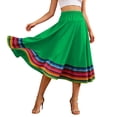 thumbnail image 2 of Skirts for Women Rainbow Print Elastic Waist Flowy Skirt Bohemian Comfortable Summer Casual Wear Womens Midi Skirt Green L, 2 of 4