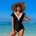 thumbnail image 6 of SOMER Women's One Piece Swimsuit Tummy Control Bathing Suits Ruffle Sleeves Slimming Swimwear, 6 of 7