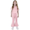 thumbnail image 3 of Bovxnpu Girls 2 Piece Outfits, Girl Flared Legging Pants and Shirt, Toddler Girls Cute Solid Color Soft Short Sleeve Top Flared Trousers Home Wear Suit 12 Months, 3 of 8