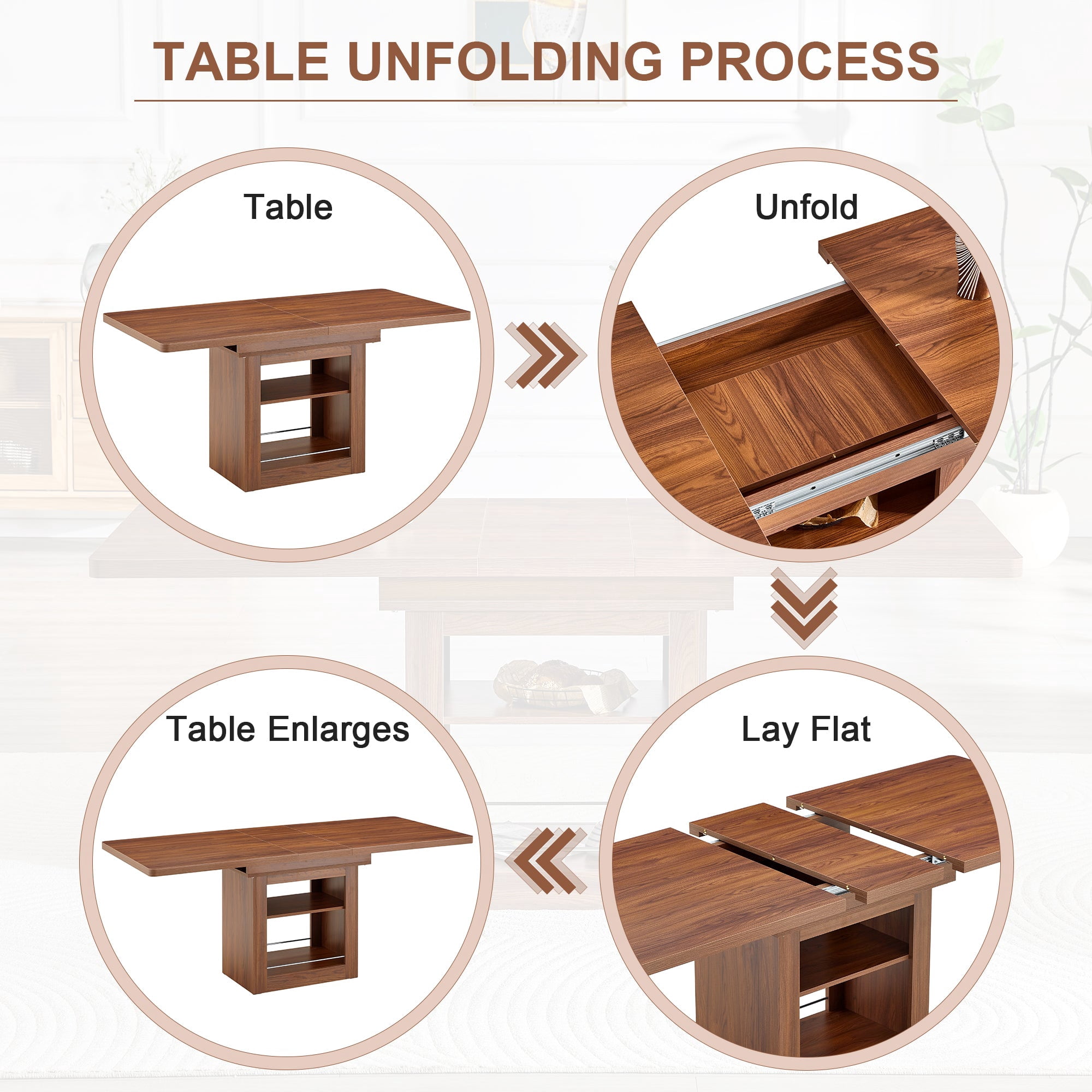 Sailvan Expandable Dining Table Chair Set, 59-71 Inch Pull-Out MDF Table with Linen-Cotton Chairs
