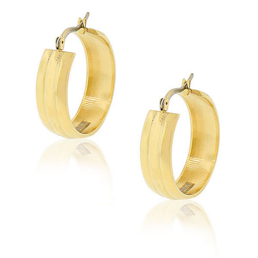 Edforce - EDFORCE Stainless Steel Yellow Gold-Tone Classic Polished Hoop Earrings 1.0&quot; Diameter