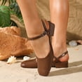 thumbnail image 3 of Rokment Mary Jane Square Closed Toe Dressy Sandals for Women Bride Wedding Elegant Casual Leather Ankle Strap Chunky Block Low Heels Dress Ballet Flat Brown Size 7.5, 3 of 4