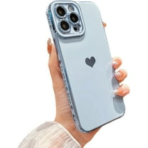 Design for iPhone 13 Pro Max 5g 6.7” Phone Case,Luxury Gold Plating Cute Love Heart Case with Camera Protection Soft Silicone Shockproof Cover Bumper with Side Heart Pattern(Blue)