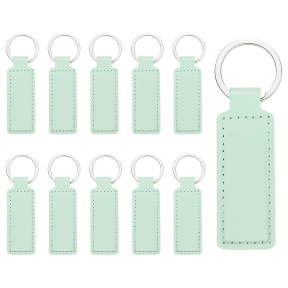 10 Pcs Leather Keychain Blanks Bulk Rectangle Laser Engraving Keychain Leather Key Fob Kit with Key Rings for DIY Supplies Gifts (Light Green, 3.7"x1.2")