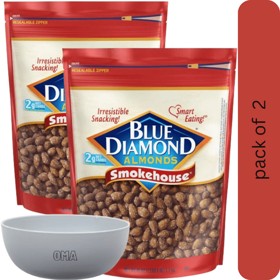 Blue Diamond Smokehouse Almonds, 2 Pack, 40 oz. with bowl by OMA