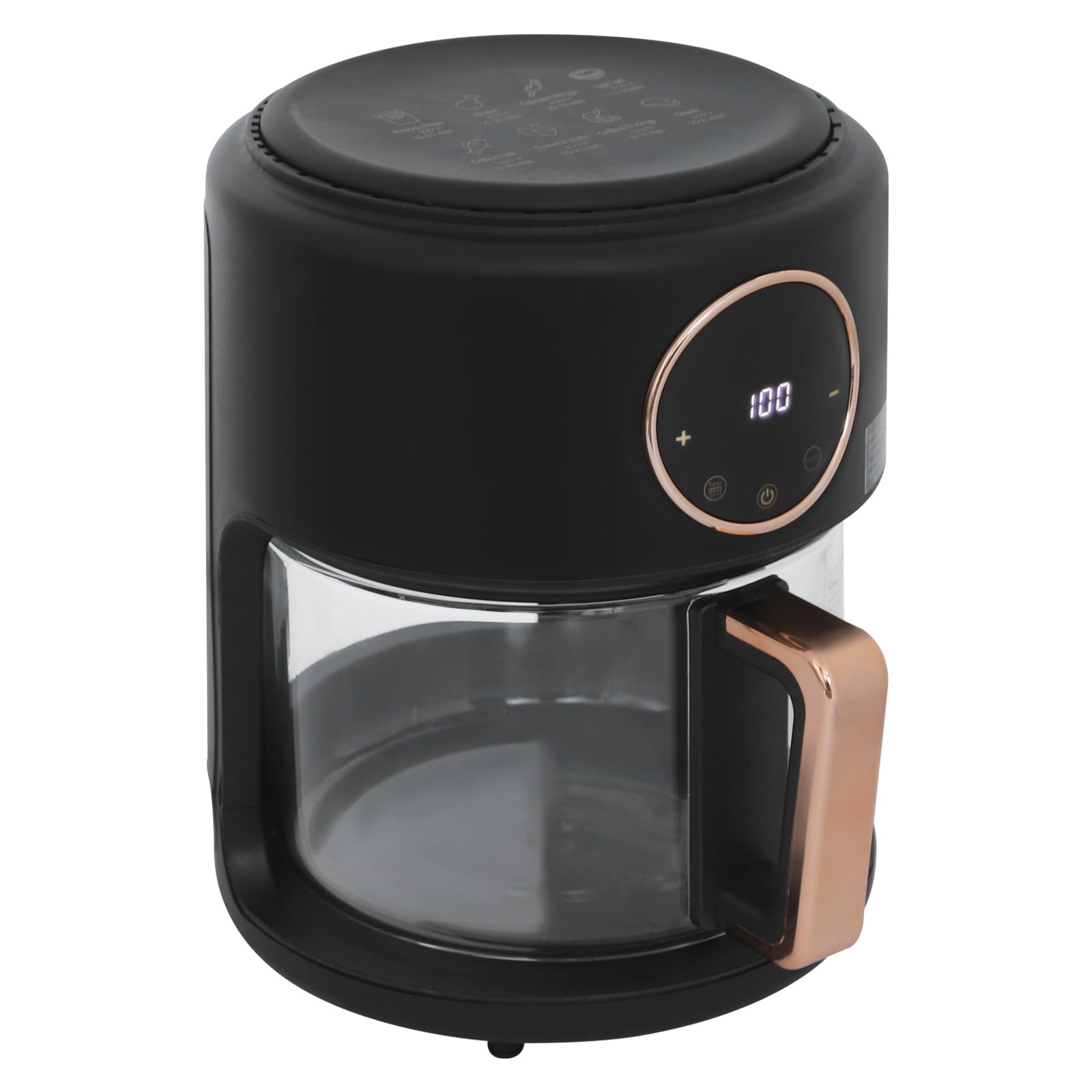 4.2L Airy Fryer, 1200W Glass Air Fryer, 360° Viewable Airy Fryer Black