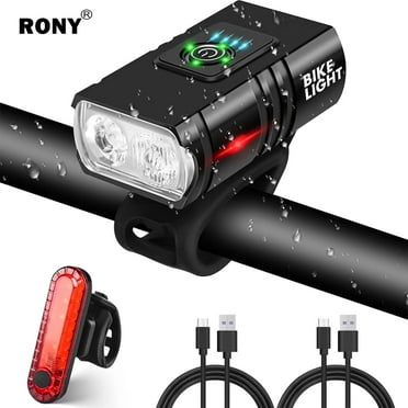 RONY 1000 Lumen Rechargeable Mountain Bike Light Set, Waterproof Safety Bike Front & Rear Light for Road Mountain Night Riding, Black