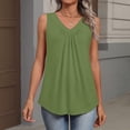 thumbnail image 3 of Womens Tank Tops Loose Fit V Neck Ruched Sleeveless Tops Casual Basic Banded Shirts #01Army Green 2XL, 3 of 6